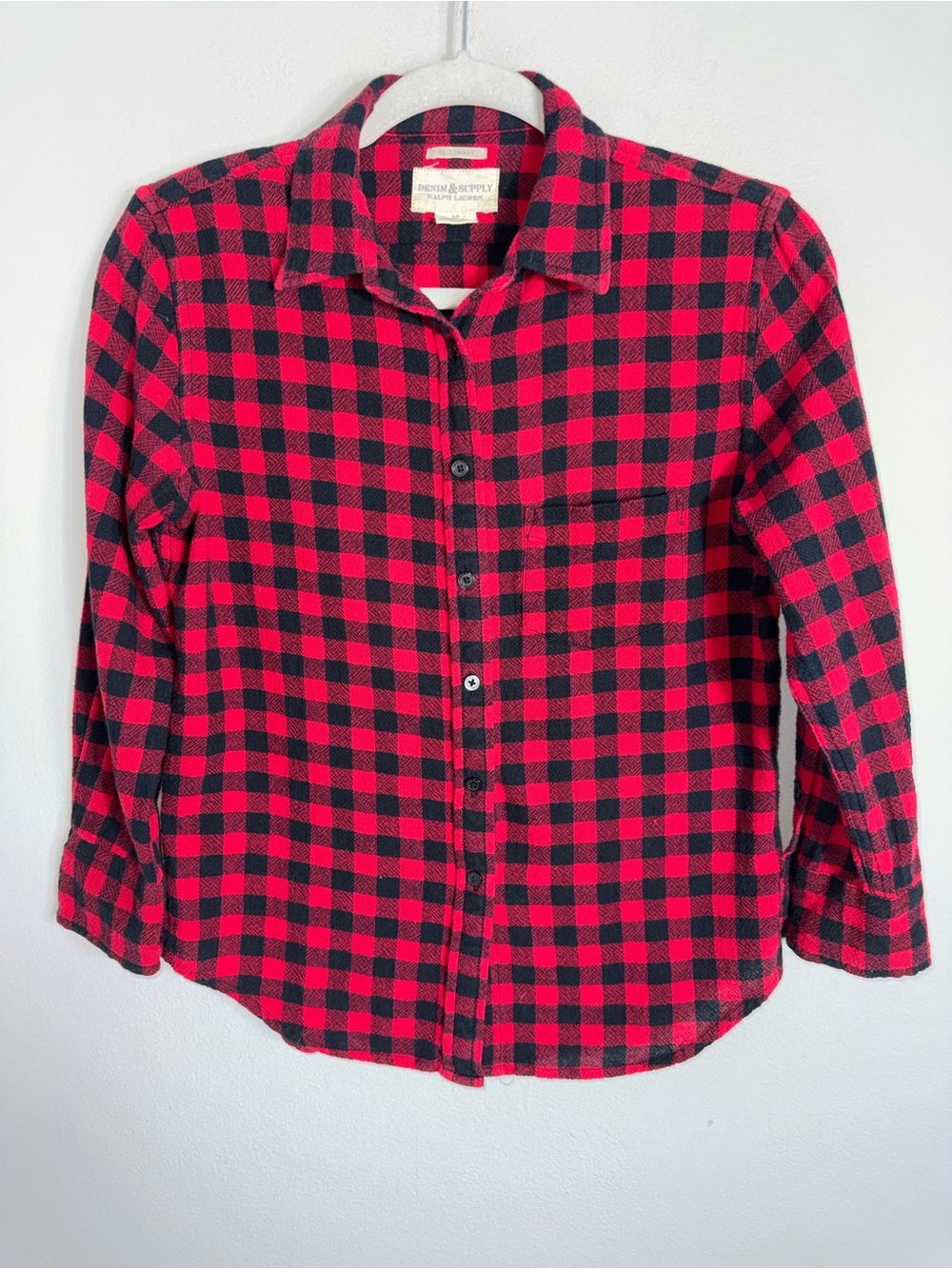 Ralph Lauren Denim & Supply Women's RL Tomboy Button Front Top-Red Black-Small